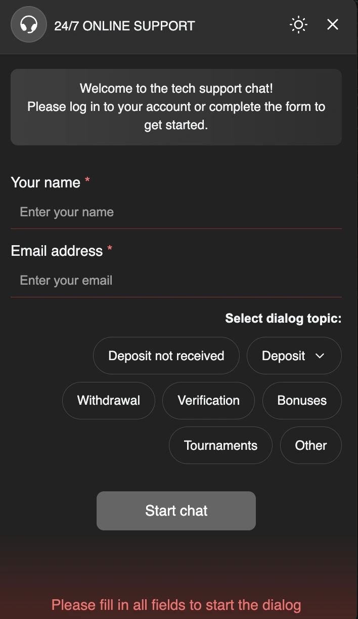 Czat online w kasynie Winity