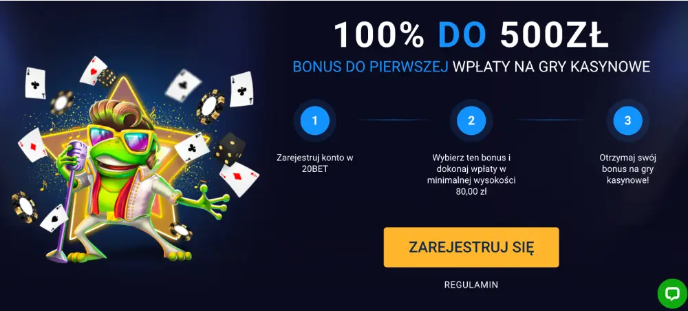 20Bet bonus Kasyno - 100% do 500PLN