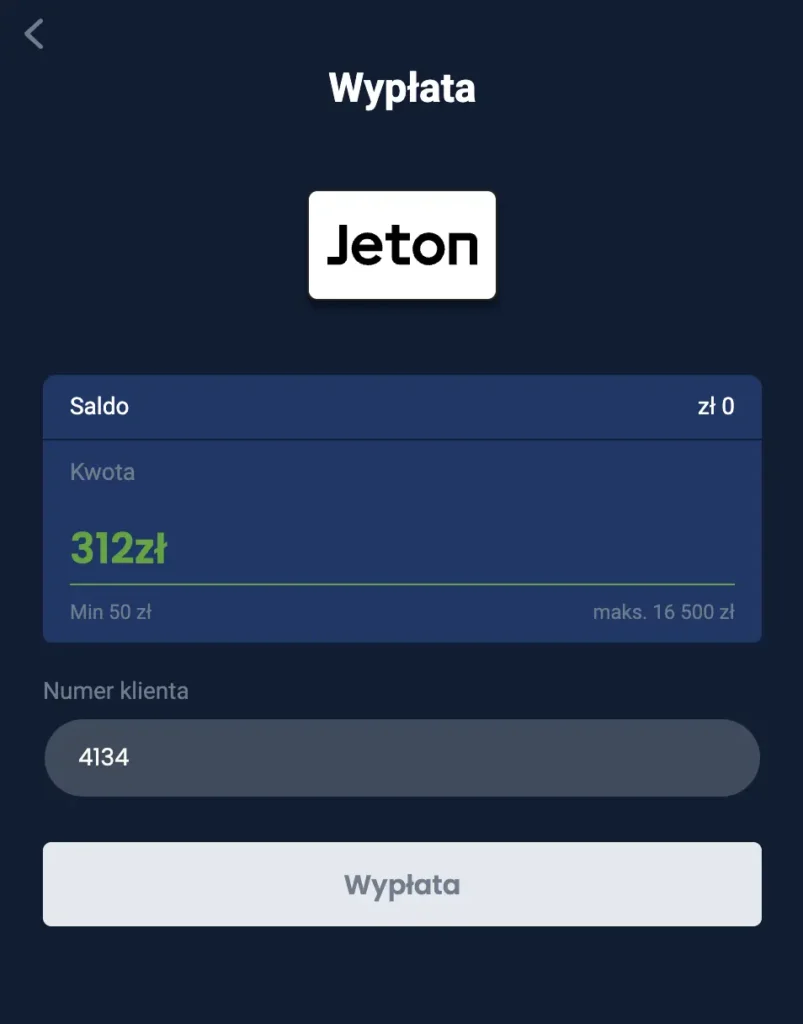 Moja prośba o wypłatę środków z serwisu 20bet za pośrednictwem systemu płatności Jeton