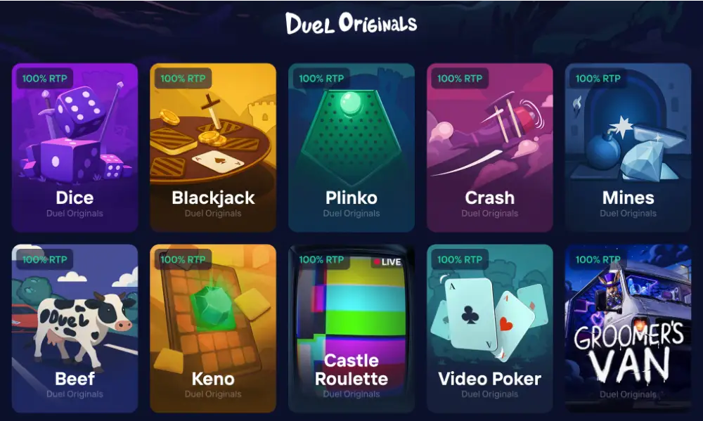 Duel Originals: Crash, Plinko, Mines i Reszta z Plakietką 100% RTP