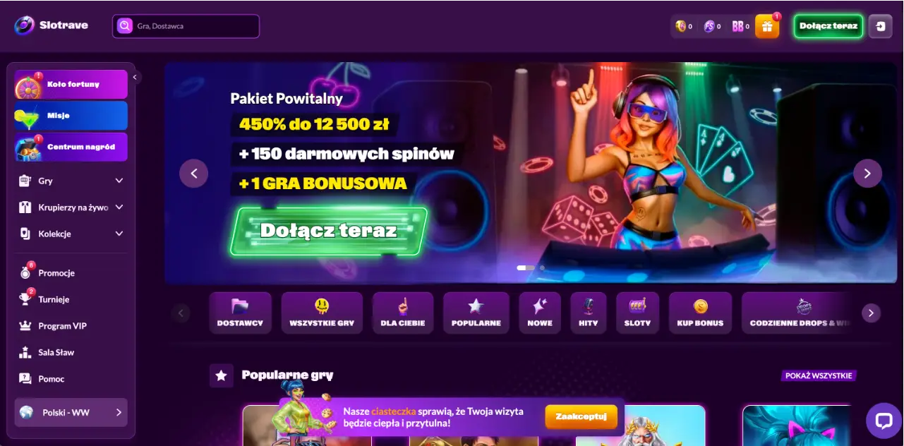 Slotrave Casino - Pakiet Powitalny 450% do 12500 PLN