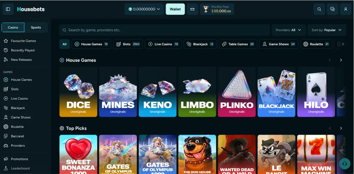 Housebets casino lobby